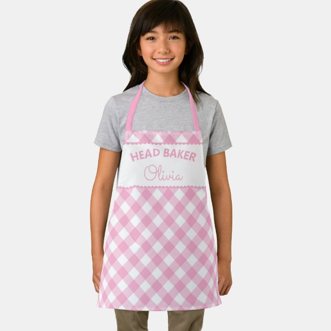 Super Niedlich Head Baker Pink Gingham Name Schürz Schürze (Insitu)