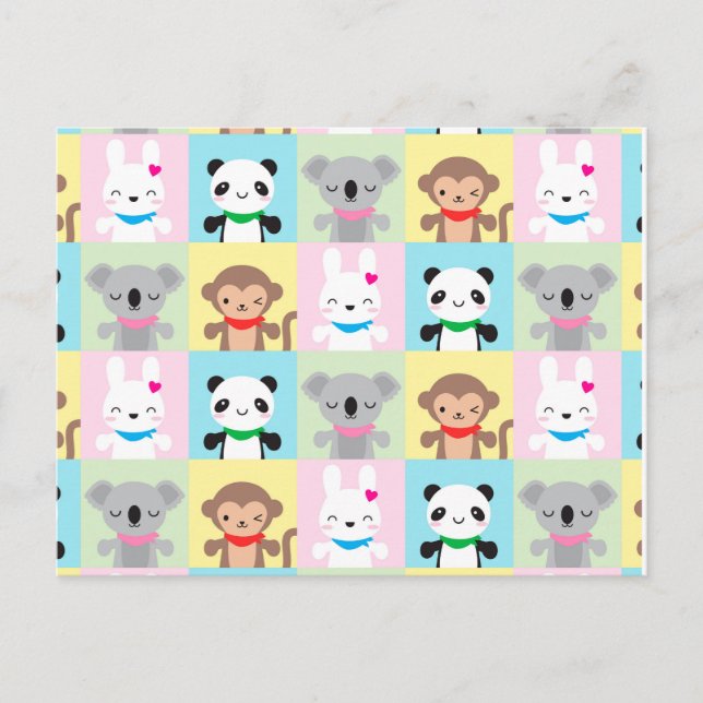 Super Niedlich Kawaii Animal Mascots Postkarte (Vorderseite)
