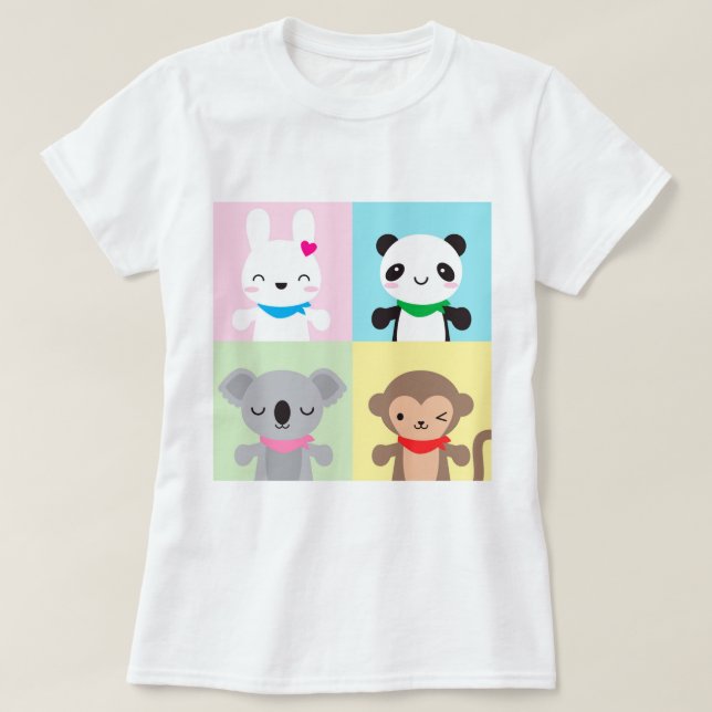 Super Niedlich Kawaii Animal Mascots T-Shirt (Design vorne)