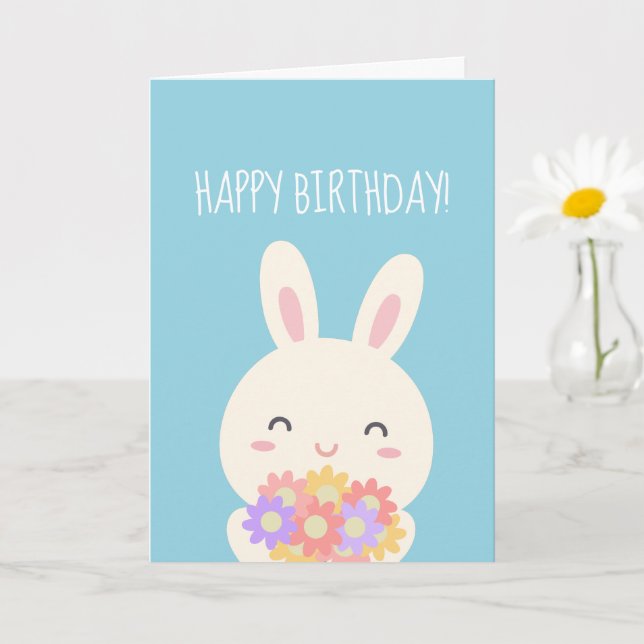 Super Niedlich Kawaii Bunny & Blume Happy Birthday Karte (Kleine Pflanze)