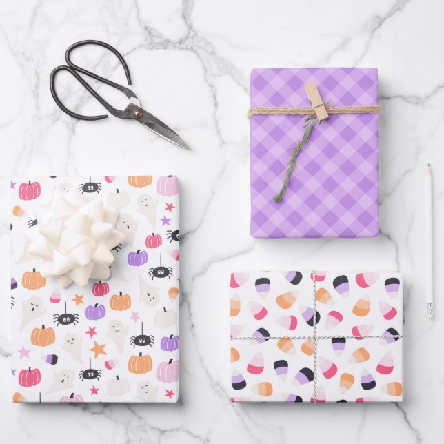 Super Niedlich Modernes lila KürbisHalloween Geschenkpapier Set (Vorderseite)