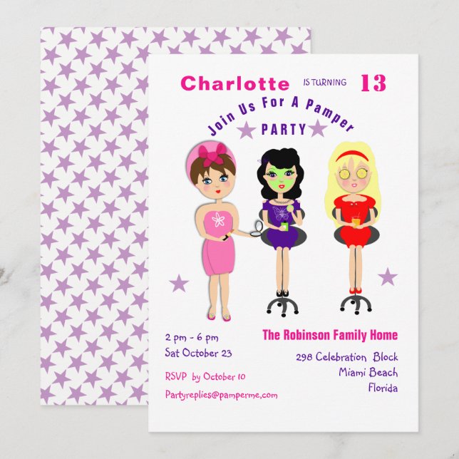 Super Niedlich Pamper Party Girls Birthday Invites Einladung (Vorne/Hinten)