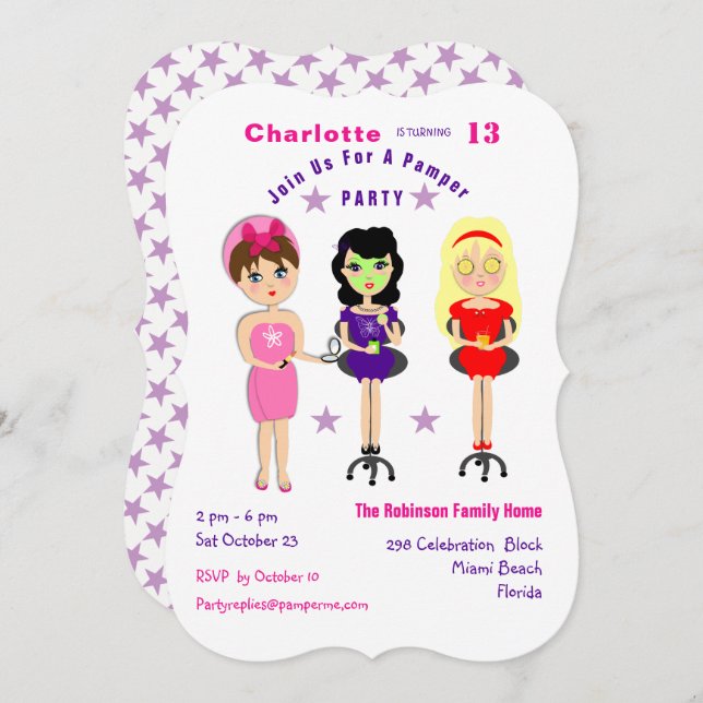 Super Niedlich Pamper Party Girls Birthday Invites Einladung (Vorne/Hinten)