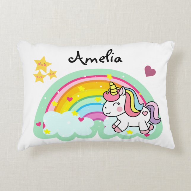 Super Niedlich Unicorn und Rainbow Personalisiert Dekokissen (Vorderseite)