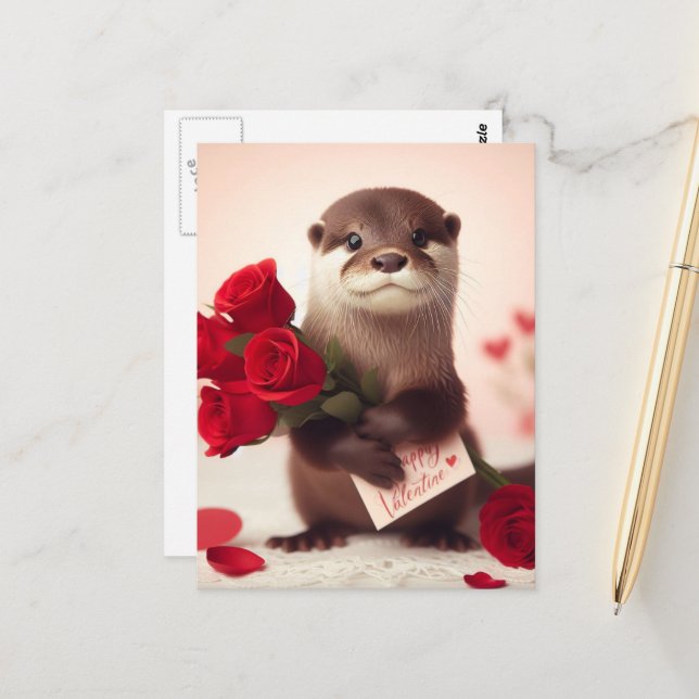 Super Niedlich Valentine Otter Postcard Postkarte (Vorderseite/Rückseite Beispiel)