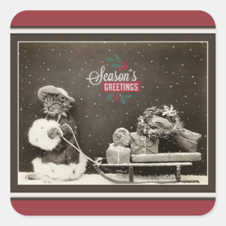 Super Niedlich Vintage Christmas Cat Quadratischer Aufkleber