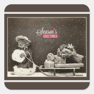 Super Niedlich Vintage Christmas Cat Quadratischer Aufkleber