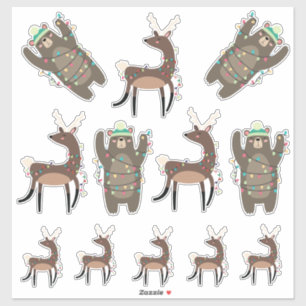 Super niedliche Bären und Rentier Weihnachten Aufkleber
