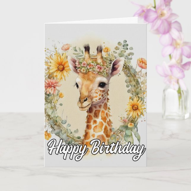 Super Niedliche Giraffe | Happy Birthday Karte (Orchidee)