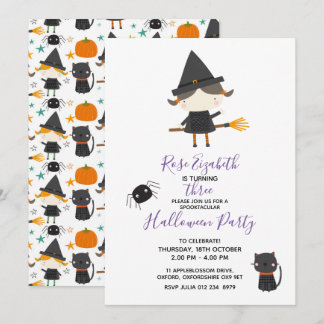 Super Niedliche Hexe Halloween Geburtstag Einladung