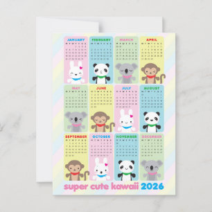 Super Niedliche Kawaii Tiere 2026 Kalender Postkarte