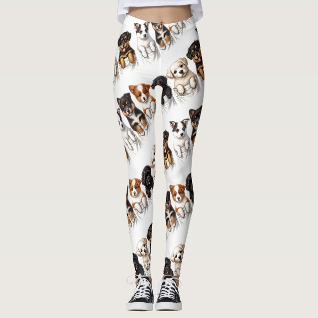 Super Niedliche Taschen voller Welpen Leggings (Vorderseite)