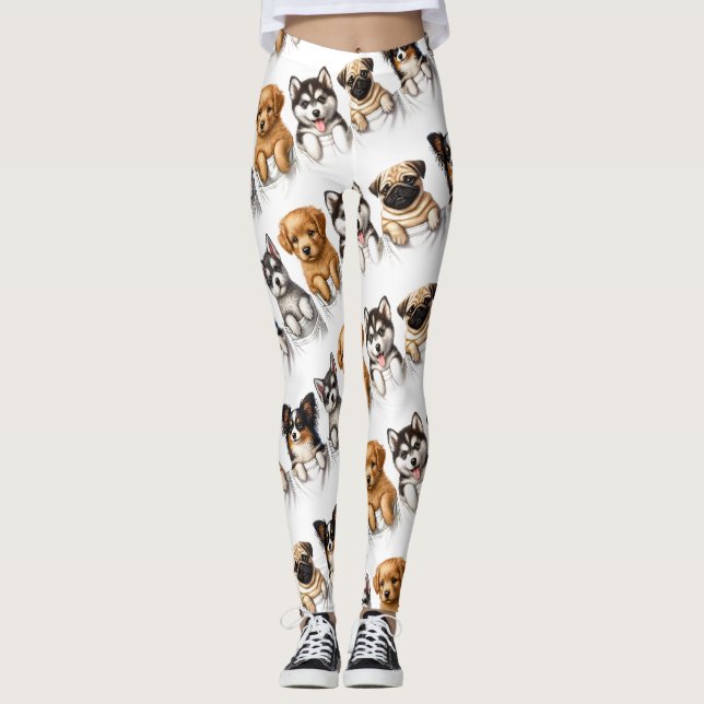 Super Niedliche Taschen voller Welpen Leggings (Vorderseite)