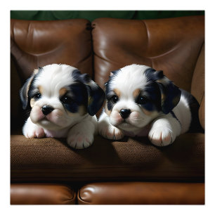 Super Niedliche Welpen auf dem Sofa 1 Fotodruck