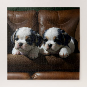 Super Niedliche Welpen auf dem Sofa 1 Puzzle