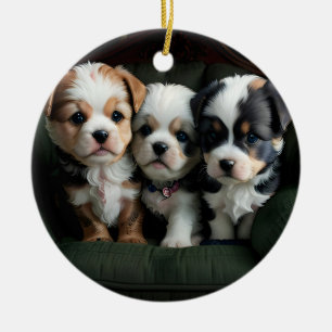 Super Niedliche Welpen auf dem Sofa 2 Keramik Ornament