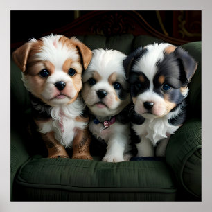 Super Niedliche Welpen auf dem Sofa 2 Poster