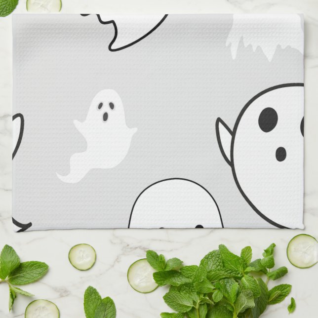 Super Niedliche White Ghosts Light Gray Halloween Geschirrtuch (Gefaltet)
