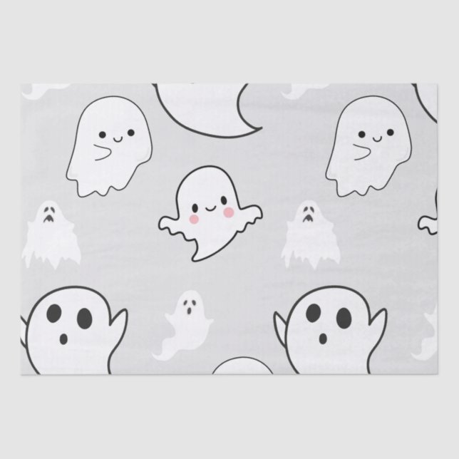 Super Niedliche White Ghosts Light Gray Halloween Seidenpapier (Vorderseite)