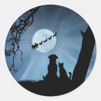 Super Niedlicher Hund und Katze Weihnachten am Wei Runder Aufkleber