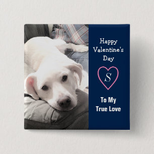 Super Niedlicher Valentinstag Navy Blauer Hund Button