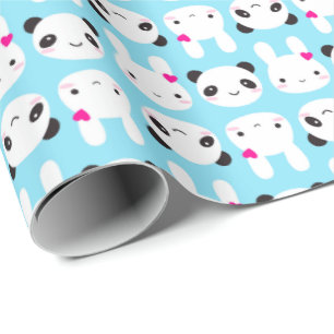 Super niedliches Kawaii Häschen und Panda Geschenkpapier