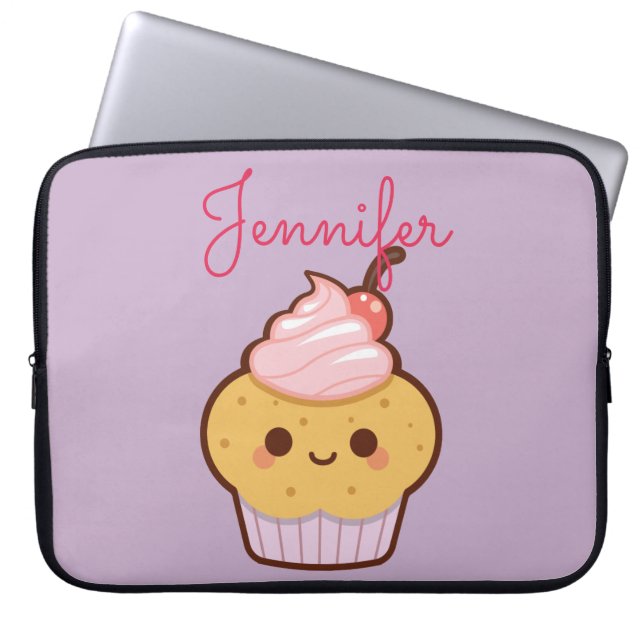 Super niedliches Kawaii-Süßkuchen-Monogramm lila Laptopschutzhülle (Vorderseite)