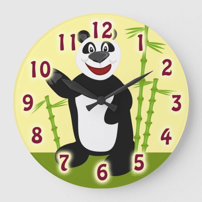 Super Niedliches Panda Fun Cartoon Art Design Große Wanduhr (Vorderseite)