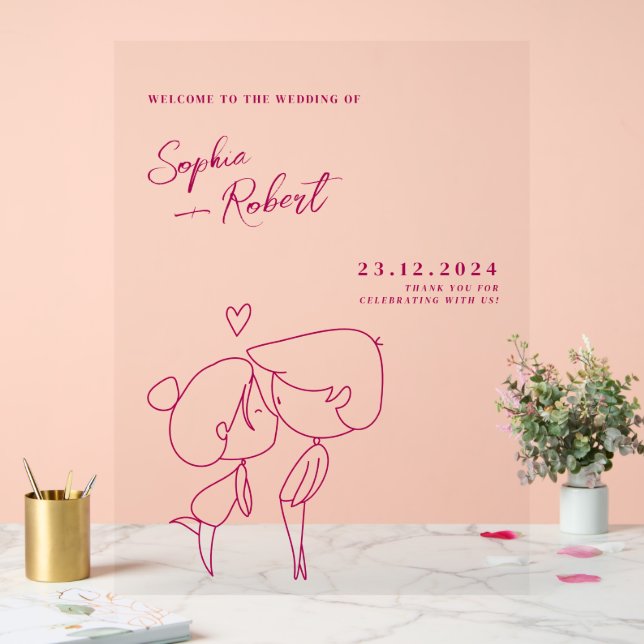 Super Niedliches Rosa Minimalistische Hochzeit Wil Acrylschild (Hochzeit)
