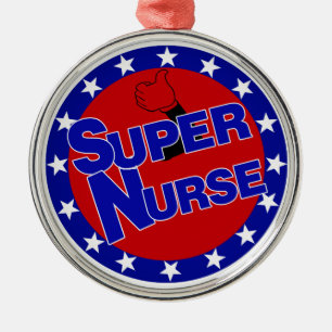 SUPER NURSE THUMBS up CHRISTMAS ORNANANAS Silbernes Ornament