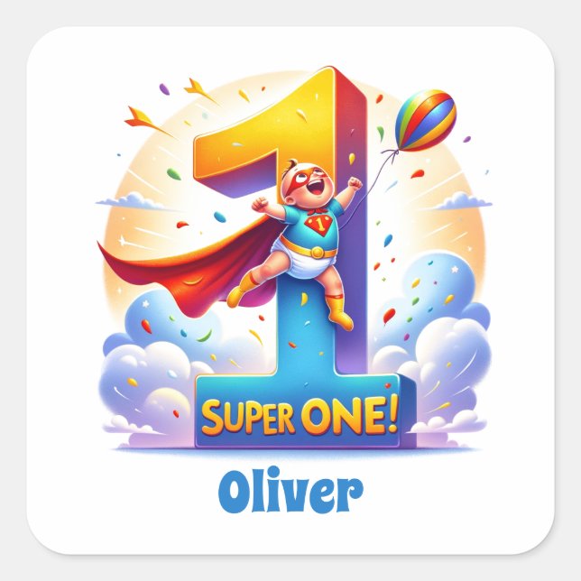 Super 'One' - [Name]'s Heroic Year Quadratischer Aufkleber (Vorderseite)