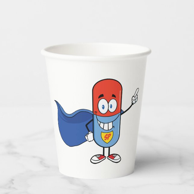 Super Pill Cartoon Hero Character Pappbecher (Vorderseite)
