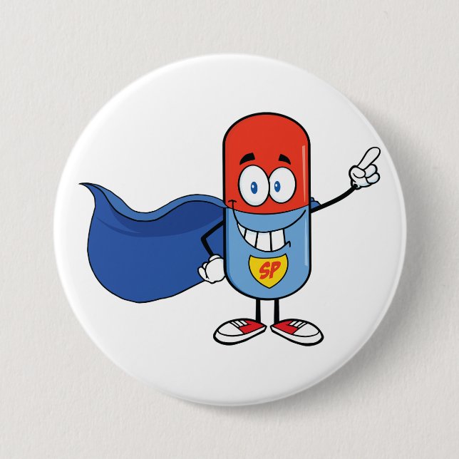 Super-Pillen-Comic-Held Charakter Button (Vorderseite)