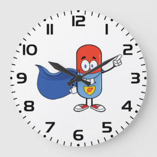Super-Pillen-Comic-Held Charakter Große Wanduhr