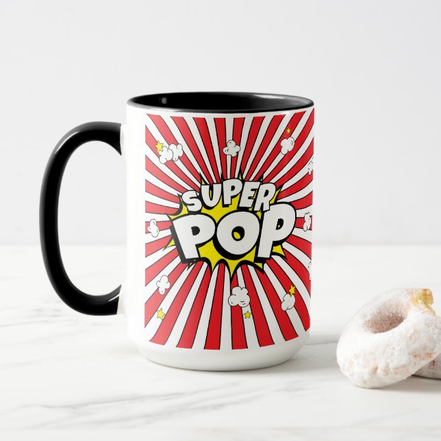 SUPER POP! Comic Book Pop Art Fun Pun Dad  Tasse (Mit Donut)