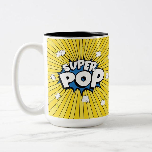 SUPER POP! Comic-Book Pop-Art Popcorn Pun Zweifarbige Tasse (Links)