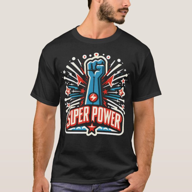 Super Power Comic Style Artwork T-Shirt (Vorderseite)