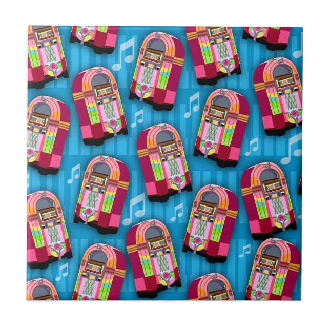 Super Retro Niedlich Jukebox Neon Fun Time Fliese (Vorderseite)