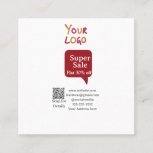 Super Sale Geschäft Rabatt Scan QR Code Details  Quadratische Visitenkarte