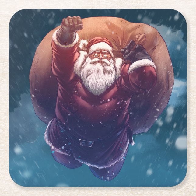 Super Santa Rechteckiger Pappuntersetzer (Vorderseite)