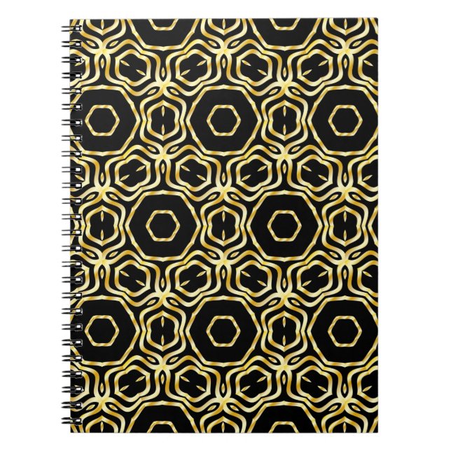 Super Schöne nahtlose Blume in Schwarz und Gold Notizblock (Vorderseite)