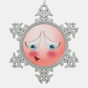 Super schüchternes und errötendes emoji schneeflocken Zinn-Ornament
