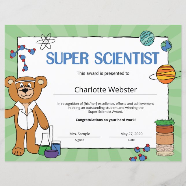 Super Scientist Student Recognition Certificates (Vorderseite)