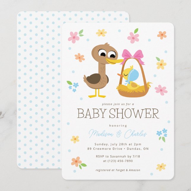 Super Simple | 5 Little Ducks Boy Baby Shower Einladung (Vorne/Hinten)