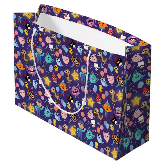 Super Simple Characters Birthday Pattern Große Geschenktüte (Rückseite Schrägansicht)