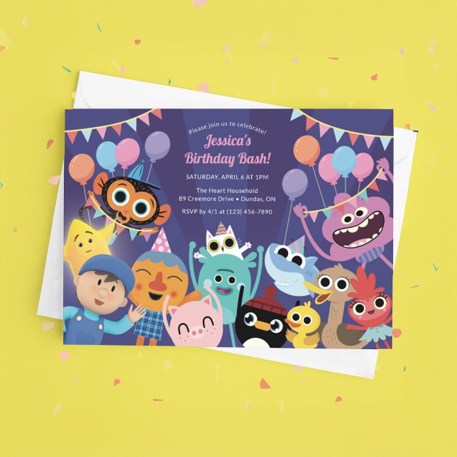 Super Simple Characters Festive Birthday Einladung (Invitation on table)