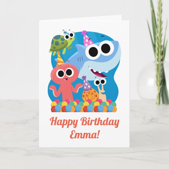 Super Simple | Finny the Shark Confetti Birthday Karte (Vorderseite)