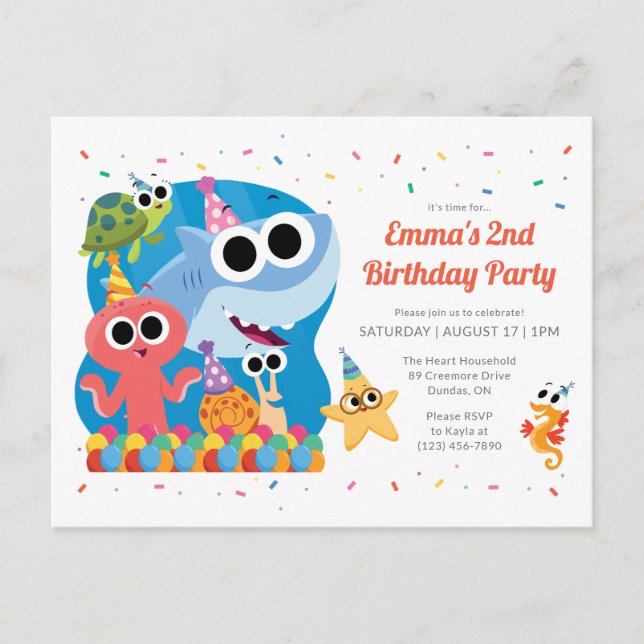 Super Simple | Finny the Shark Confetti Birthday Postkarte (Vorderseite)