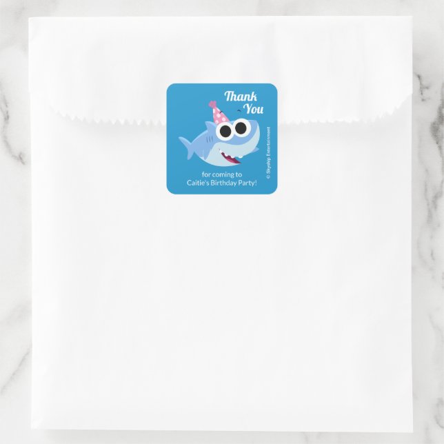 Super Simple | Finny the Shark Confetti Birthday Quadratischer Aufkleber (Tasche)
