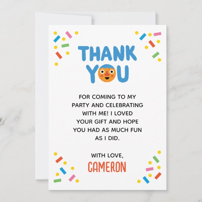 Super Simple Noodle & Pals Confetti 1. Geburtstag Dankeskarte (Vorderseite)